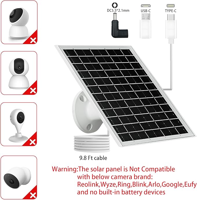 5V 6W USB Solar Panel Portable 5 Volt 6 Watt High Efficiency Monocrystalline Solar Panel Charger Type-C Micro USB C DC Port for Camera Fan Camping Lantern Etc (2 Pack White)