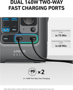Anker SOLIX C300 DC Power Bank Station with Car Charging Cable, Outdoor 288Wh, Portable Power Station, LiFePO4 Battery, 300W Solar Generator, for Camping, Traveling, and Emergencies