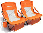 AKSOUL Folding Beach Chair for Adults: Low/High Back Chairs with Carry Bag - Extra Wide Seat Chair with Comfortable Pillow & Storage Pocket (1 Pack & 2 Pack, Blue)