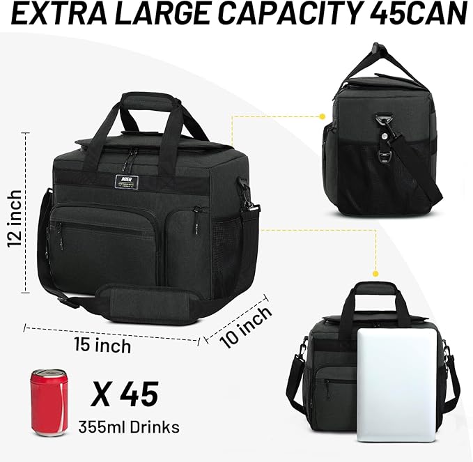 MIER 30L Extra Large Soft Cooler Bag with Bottle Opener for Camping Beach BBQ Grocery Leakproof Picnic Lunch Bag, Collapsible, 45Can (Deep Grey)