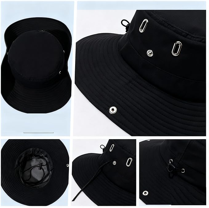 25L Foldable Backpack & Bucket Hat 2 IN1 Combo, Lightweight packable Travel Set, Compact Daypack Sun Fisherman Hat (Black)