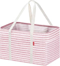 LHZK Standing Utility Tote Bag with Metal Wire Frame and the Sides Rinforced, Large Tote Bag with Handle, Reusable Grocery Bags Foldable, Beach Bag, Car Tote (Pink, 18.5''x11.8''x11.5'')