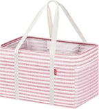 LHZK Standing Utility Tote Bag with Metal Wire Frame and the Sides Rinforced, Large Tote Bag with Handle, Reusable Grocery Bags Foldable, Beach Bag, Car Tote (Pink, 18.5''x11.8''x11.5'')