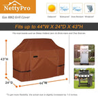 NettyPro Grill Cover Heavy Duty Waterproof 44 inch, Outdoor 2 Burners Gas BBQ Cover for Outside Weber, Char-Broil, Brinkmann, Nexgrill Barbecue, Brown