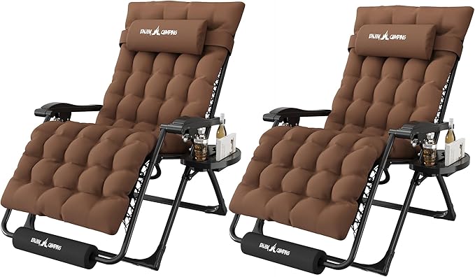 Amopatio Oversized Zero Gravity Chair, 29''W Reclining Camping Lounge Chair Upgraded Lock and Footrest, Cup Holder, Removable Cushion & Headrest Folding Patio Recliner