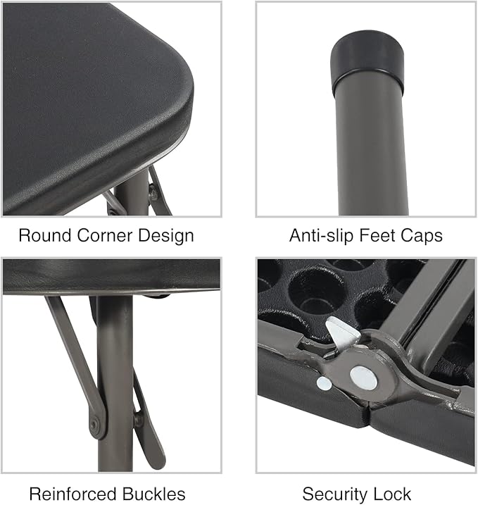 REDCAMP 34" Square Folding Card Table with Resin Top, Portable Fold in Half Small Card Tables with Collapsible Legs for Adults Indoor Outdoor Use, Black