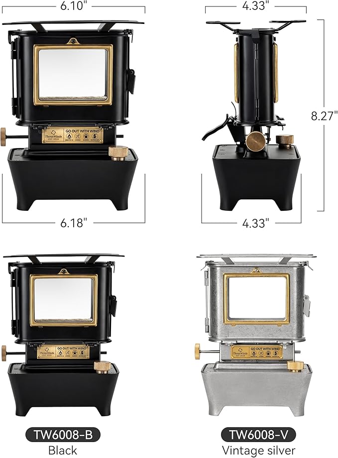 Thous Winds Camping Oil Lantern, Portable Stove for Outdoor Lighting Cooking Warming, Stainless Steel Oven, Retro Silver
