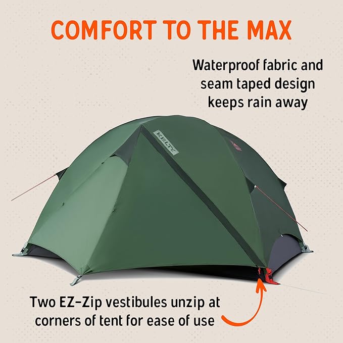 Kelty Wireless Freestanding Camping Tent, 2 4 or 6 Person Size, Huge Interior and Peak Height, Intuitive + Easy to Pitch, Color Coded Setup