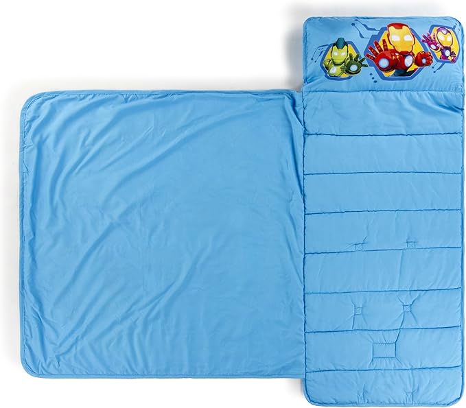 Jay Franco Kids Nap Mat with Embedded Pillow & Blanket – Soft 46"x20" Microfiber Sleeping Bag with Name Tag & Handle for School, Travel, Sleepover
