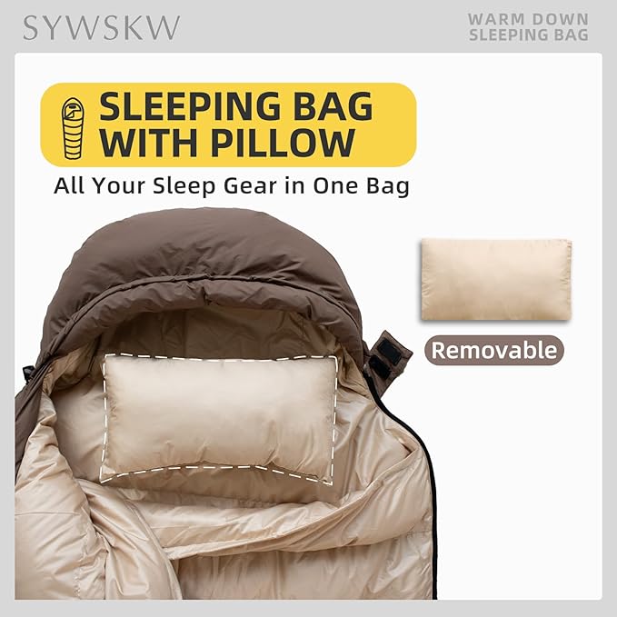 Ultralight Down Sleeping Bag with Pillow, 15F 32F 45F Sleeping Bag for Women,Men,Youth Backpacking,Hiking and Camping Outdoor with YKK Two-Way Zipper 680 FP Down