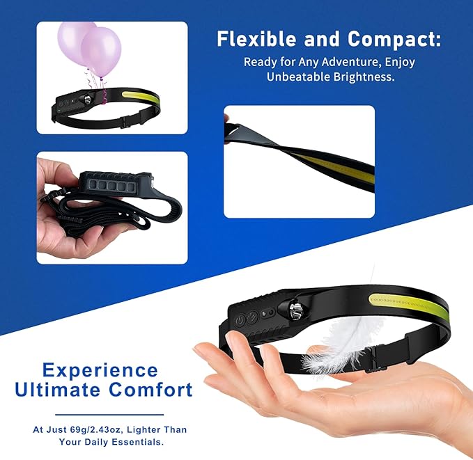 Headlamp Rechargeable (2-Pack), LED Head Lamp Flashlight, 230° Wide Beam Headband Light, 400 Lumen Super Bright, USB-C Rechargeable Lightweight Headlight for Running, Fishing, Hiking, Camping