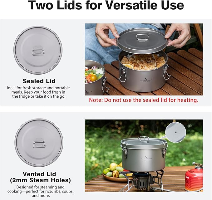 Boundless Voyage Titanium Sealed Lunch Box with Leak-Proof Lid Camping Cookware Lightweight Outdoor Cooking Pot for Backpacking Hiking Picnic & Travel Food Container (Ti2086C/1.5L)