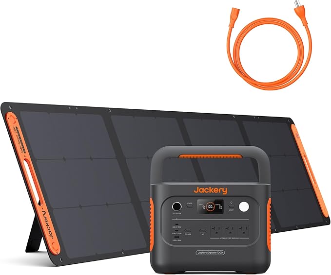 Jackery Generator 1000 v2 with 200W Panel, 1070Wh Portable Power Station, 1500W AC Output, LiFePO4 Battery for Camping and Emergency, Black