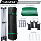 Nazhura 10' x 10' Pop Up Canopy with Sand Weight Bag, Awing for Patio, Freestanding Sun Shelter for Picnic and Camping, One Person Setup, White (Green Stripe)