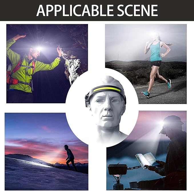 LED Headlamp Rechargeable, 230° Wide Beam Outdoor Waterproof Head Light, Adjustable Headband, Lightweight Motion Sensor Head Lamp for Cycling, Camping, Hiking, Running, Outdoor - Adults and Kids (2)