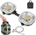 Gonex AeroFlame Dual Burner 20,000 BTUs Propane Camping Stove with Precision Flame Control & Removable Pot Stands, Portable Folding Camp Stove for Camping, Hiking, Patio, BBQ(Army Green)