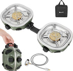 Gonex AeroFlame Dual Burner 20,000 BTUs Propane Camping Stove with Precision Flame Control & Removable Pot Stands, Portable Folding Camp Stove for Camping, Hiking, Patio, BBQ(Army Green)