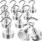 MIN CI Magnetic Hooks Heavy Duty, 35lb+ Strong Magnetic Wall Hooks for Hanging, Neodymium Metal Magnets with Hooks Large Magnetic Hooks, for Classroom Cruise Fridge Kitchen, Pack of 12