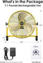 ZHULI 18" Portable Battery Operated Floor Fan, Rechargeable Cordless Camping Fan, Hi-Velocity Brushless Motor, Metal blade, USB Phone Charge, 8~60H Runtime, Quiet, Wireless, For Outdoor Home Workshop