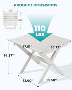 SERWALL Portable Folding Adirondack Table, HDPE Material Outdoor End Table, No Assembly Required, Weather-Resistant, 110 lbs Capacity, Small Table for Indoor and Outdoor uses, White