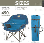 Oversized XL Padded Camping Chair Set of 2 Wide Heavy Duty Lawn Chairs Support 450 LBS Portable Folding Gaint Plus Camp Chair for Outdoor Outside Sports Baseball Soccer-Blue