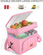 Rnivvi Lunch Box for Women, Double Decker Insulated Cooler Bag Lunch Bag Reusable Leakproof Tote Lunch Container with Strap for Work Family Picnic Hiking Camping, 18 Cans 12L, Large Adults, Pink