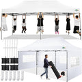COBIZI 10x20 Pop Up Canopy Tent,10x20 Canopy with 6 Sidewalls,Waterproof Heavy Duty Commercial Canopy Tent for Parties Outdoor Garden Gazebo, Carry Bag with Wheel(10x20ft, White)