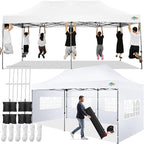 COBIZI 10x20 Pop Up Canopy Tent,10x20 Canopy with 6 Sidewalls,Waterproof Heavy Duty Commercial Canopy Tent for Parties Outdoor Garden Gazebo, Carry Bag with Wheel(10x20ft, White)
