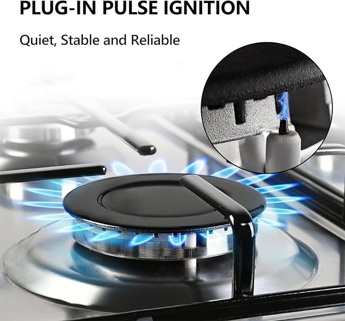 Gas Stove Top 4 Burner, 23 Inch Gas Cooktop for NG/LPG Convertible, Stainless Steel Stove with Thermocouple Protection for Outdoor Kitchen, Camping, Total 27400BTU