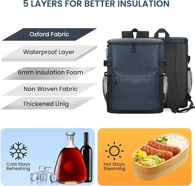 Cooler Backpack 33/40 Cans Coolers Insulated Leak Proof for Men & Women, Waterproof Soft Sided Lunch Camping Beach Travel Ice Chest Bag Hiking Picnic Backpack