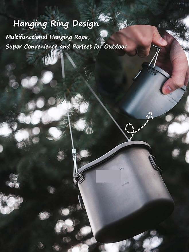 Camping Campfire Utensils, Outdoor Camping Pot Set Portable Bowl Picnic Cookware Tableware Lunch Box with Lid Backpacking Gear