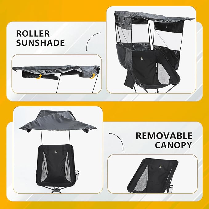 Nice C Camping Chair with Canopy, Compact Chair with Shade, Ultralight Umbrella Fishing Chairs, Portable Backpack Chairs, Lightweight, Travel, Picnic, Festival, Hiking, Sports (1 Pack, Black)