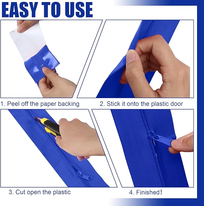 Tigeen 2 Roll Heavy Duty Zipper Door for Dust Barriers 7 ft x 3 Inch Self Adhesive Construction Zipper Door for Greenhouse Tent Accessories (Blue)