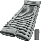 Camping Sleeping Pad with Pillow Built-in Foot Pump Inflatable Sleeping Pads Compact for Camping Backpacking Hiking Traveling - Gray
