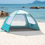 OutdoorMaster Beach Tent for 3/4/6/8 Person - Easy Setup Sun Shade Shelter, Portable Beach Shade Sun Canopy with UPF 50+ UV Protection, Removable Skylight Family Size