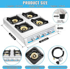 Propane Gas Stove,4 Burner Gas StovePortable Gas Stove Auto Ignition Camping Stainless Steel Stove 4 Burner LPG for RV, Apartment,Outdoor