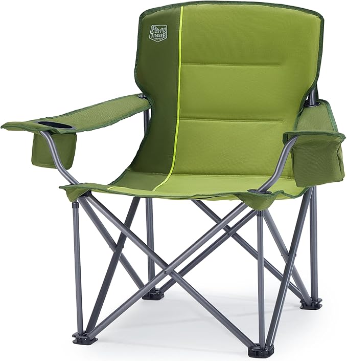 Timber Ridge Oversized Folding Camping Chair for Adults, Support 550 LBS Heavy Duty with Cup Holder Side Pocket for Camping, Lawn, Picnic, Green