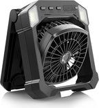 Camping Fan Battery Powered & Solar Powered, Portable Solar Fan 10000mAh Rechargeable Outdoor Fans with Light, Quiet Cordless Fans for Tent, RV, Emergency, Hiking, Power Outage, Desk, Survival Kit