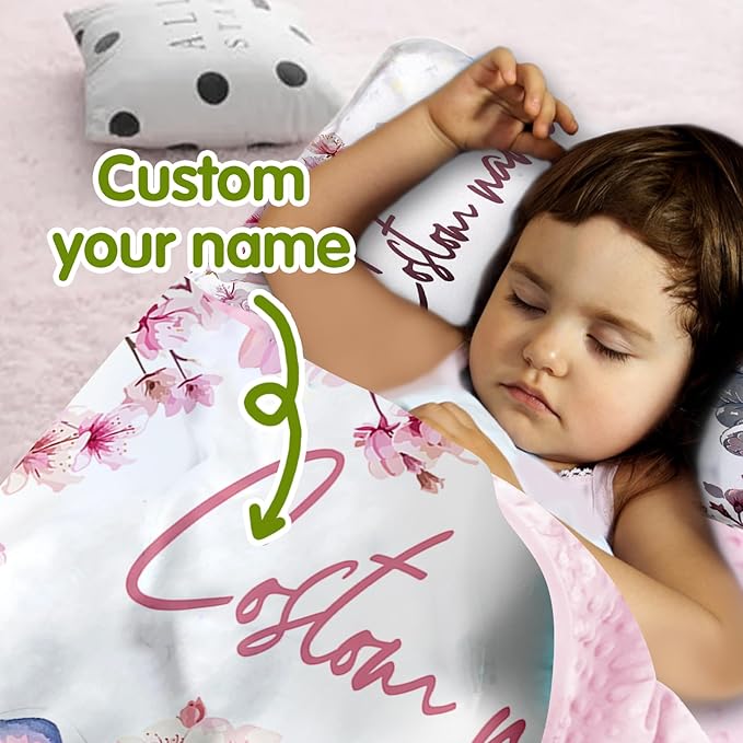 Custom Toddler Nap Mat for Preschool, Personalized Name Kids Sleeping Bag with Flower Elephant for Daycare, Roll Up Sleeping Mat with Removable Pillow and Soft Dot Minky Blanke for Girls Camping