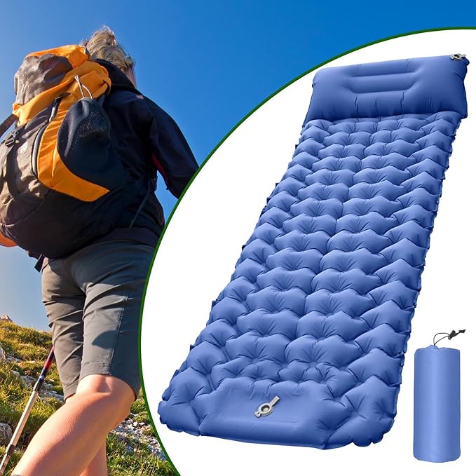Camping Pad | Compact Portable Airbed Mattress Pillow - Lightweight Backpacking Sleep Mat - for Outdoor Travel Backpacking Hiking Tent Car Truck SUV Women Men