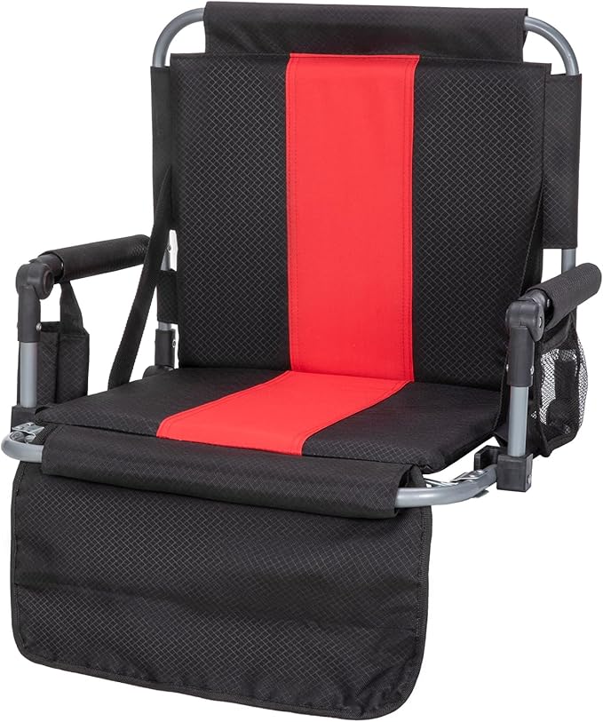 LET'S CAMP Folding Stadium Seat Bleacher Chair with Cup Holder, Mesh Bag and Hide Hooks, Portable Stadium Chair with Back and Cushion