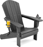 SERWALL Foldable Adirondack Chair, HDPE Adirondack Chair with Wood-Texture-Gray