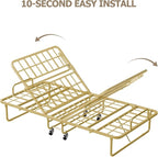 Zenzy Twin Folding Bed with Mattress, CertiPUR-US Certified 4" Mattress Topper & Sturdy Metal Frame, Fold Up Bed for Guest/Bedroom/Office/Camp, 75" x 38", Gold