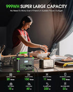 999Wh Solar Generator 1000W (Peak 2000W) Portable Power Station,110V Pure Sine Wave AC Outlets,60W Fast-Charging USB-C PD,Built-in Wireless Charger,RV Travel, and Home Backup Emergency