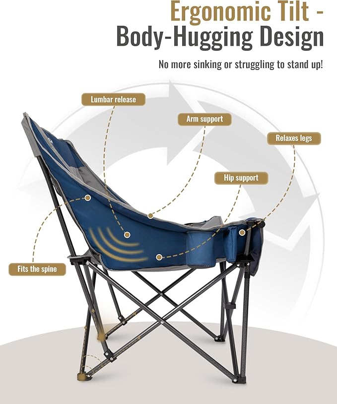 KingCamp Oversized XL Camping Chair, Heavy Duty 500lbs Folding Couch for Adults, Padded Large Comfortable Sofa Seat with Cooler Bag Cup Holder for Outdoor Sports Fishing Patio Lawn