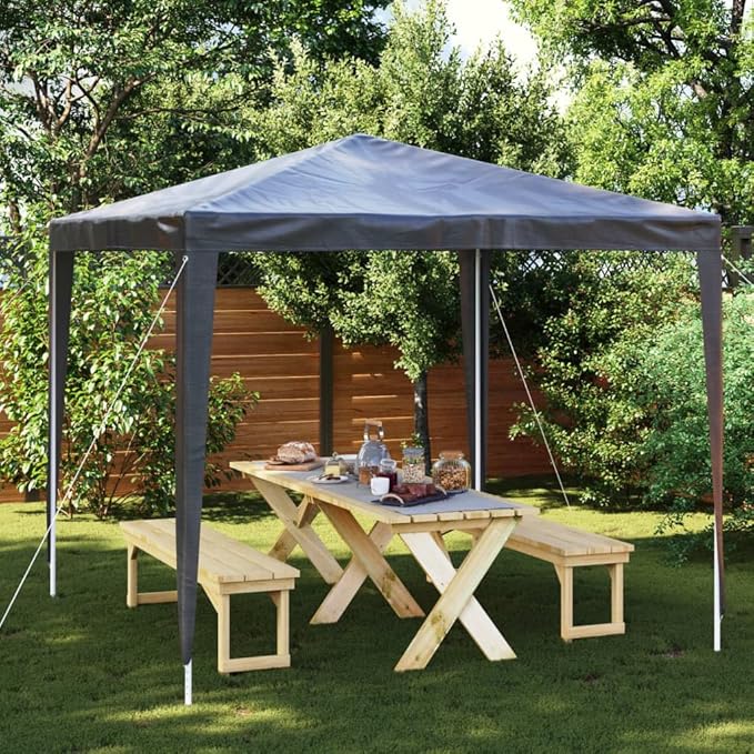 Party Tent Anthracite Polyethylene Steel Frame 8.2 x 8.2 ft Outdoor Shelter for Gatherings with Water-Resistant Canopy and Easy Assembly