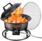 19″ Outdoor Portable Propane Fire Pit with Grill Grate, Cover&Carry Kit,Fireplace,60,000 BTU Camping Propane Firepit,Portable Gas Fire Pit for Outside Patio,Camping,RV,Smokeless Gas Firebowl