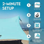 Neso Gigante Portable Beach Tent Sun Shelter - Lightweight Beach Shade Canopy - Easy Setup for Family Outings - Patented Reinforced Corners - UPF 50+ Sun Protection - 8ft Tall, 11 x 11ft - Seafoam