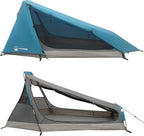 Single Person Tent - 1 Person Camping Tent with Rainfly and Carrying Bag - Lightweight Outdoor Bivy Bag Shelter for Backpacking, Hiking, or Camping Essentials by Wakeman Outdoors (Blue)