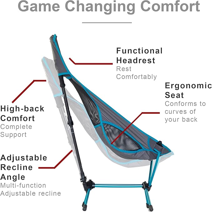 Get Out Gear TrekChair V2 Highback Backpacking Chair | 2-in-1 Trekking Pole and Camp Chair System | Extra Large and Wide with Headrest | Ultralight | Compact, Packable, and Lightweight Hiking Chair